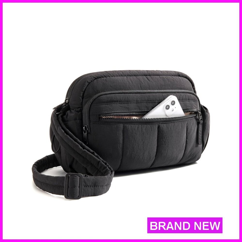 Medium Quilted Puffy Crossbody Bag with RFID Blocking for Travel